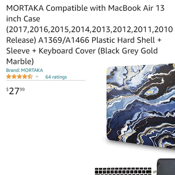 MORTAKA Plastic Hard Shell + Sleeve+Keyboard Cover (Black Grey Gold Marble) NEW! - Picture 8 of 8
